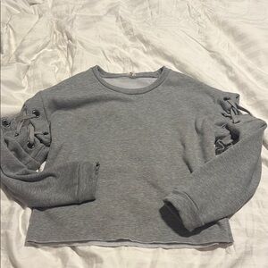Gray Lace-Up Sleeve Women's Top